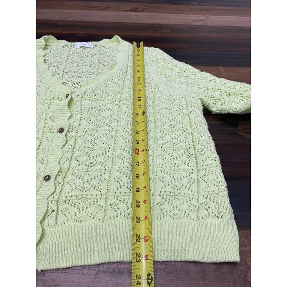 Mango MGO Openwork Knit Cardigan Yellow Winter Boho Urban V Neck Plus Size 3X - Picture 10 of 13